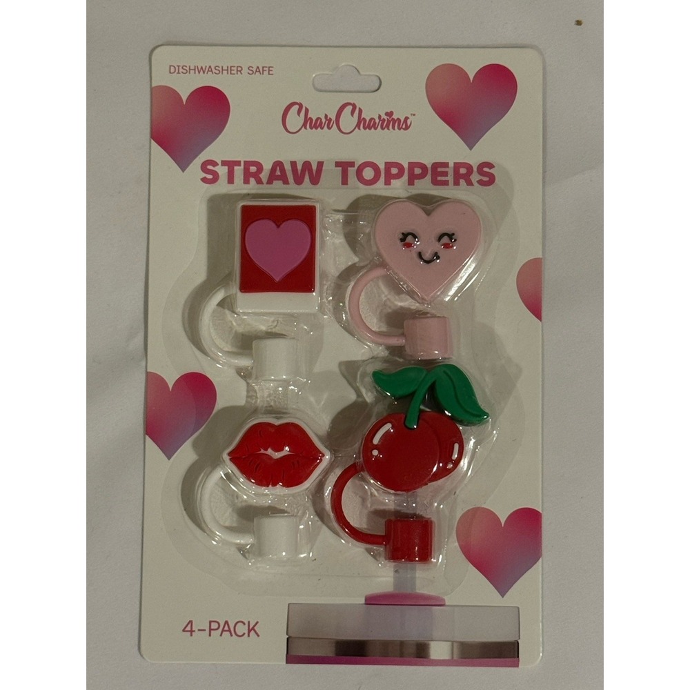 CharCharms STANLEY 2026 VALENTINES DAY Straw Cover Toppers lips cherry heart box